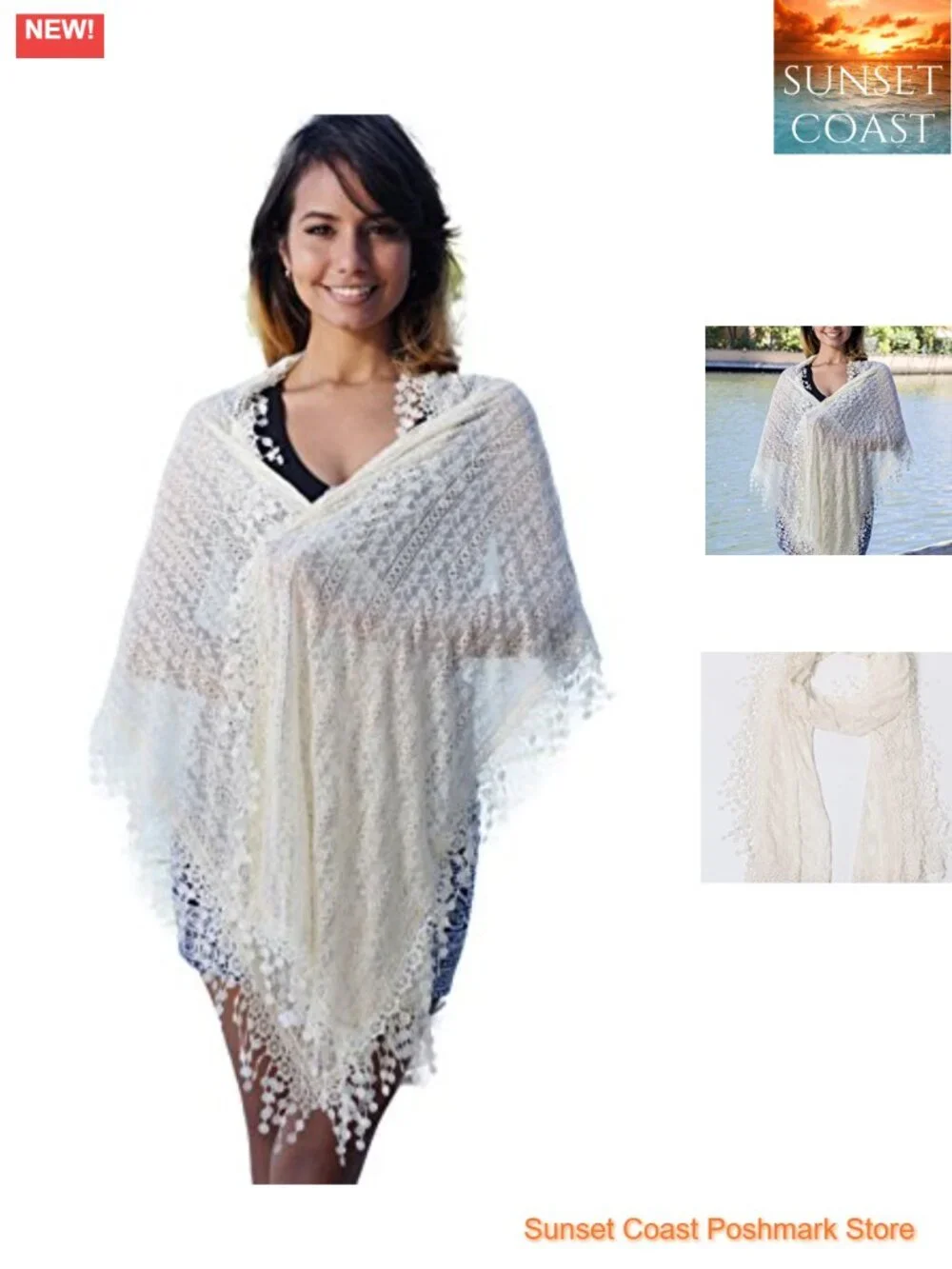 Lightweight Floral Lace Fringe Scarf Bridal Shawl Wrap for Women
